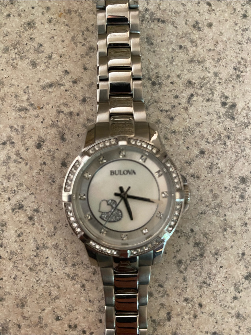 Bulova Silver Womens Bracelet Watch With White Dial And Crystal Accents